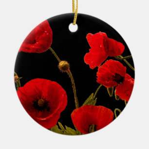 Klaproos Bloemen Rood Zwart Aquarel Bloemen Poppie Keramisch Ornament