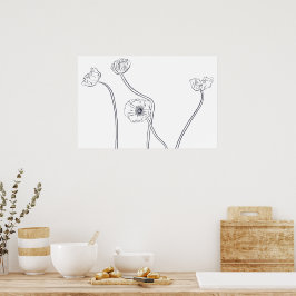 Klaproos Botanische Lijn Kunst Poster