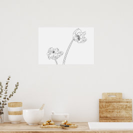 Klaproos Botanische Lijnkunst Poster