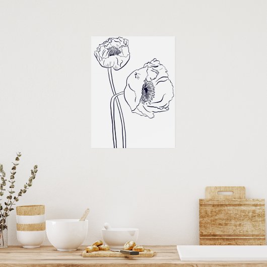 Klaproos botanische lijnkunst poster (Keuken)