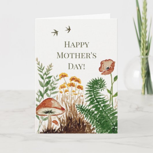 Klaproos Botanische Vogels Moederdag Kaart (Voorkant)