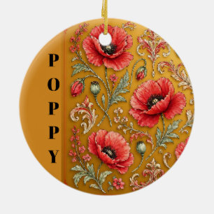 Klaproos fleur-de-lis gouden ontwerp keramisch ornament