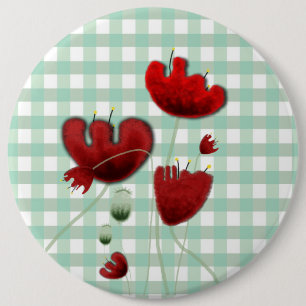 Klaproos gingham veld landelijke kus broche knoop ronde button 6,0 cm