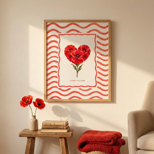 Klaproos Hart Valentijnsdag Golf Muur Kunst Poster