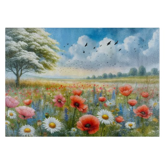 Klaproos Madeliefje Weide Snijplank (Voorkant)