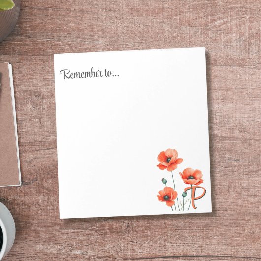 Klaproos Monogram Bloemen Notitieblok