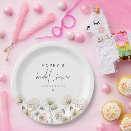 Klaproos Rustieke Pastel Wilde Bloemen Bruiloft Fe Papieren Bordje (Feest)