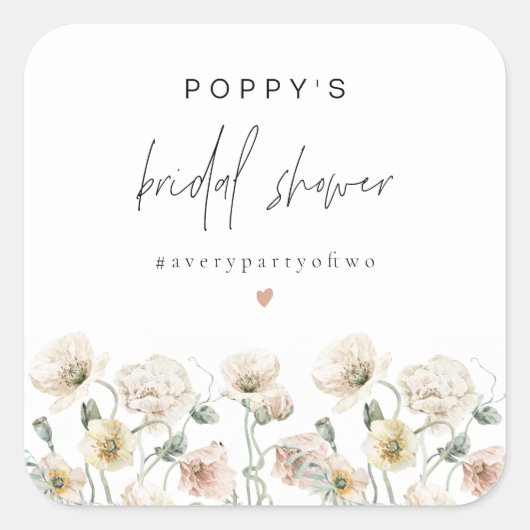Klaproos Rustieke Pastelkleurige Wilde Bloemen Bru Vierkante Sticker (Voorkant)