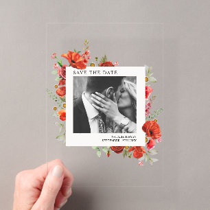 Klaproos Verloving Foto Save The Date Acryl Uitnodigingen