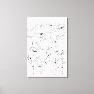 Klaproos Wilde Bloem Zwart en Wit Minimaal Bloemmo Canvas Afdruk