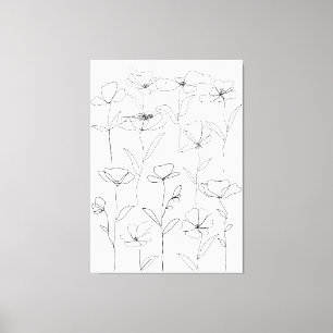 Klaproos Wilde Bloem Zwart en Wit Minimaal Bloemmo Canvas Afdruk