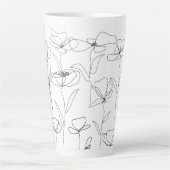 Klaproos Wilde Bloem Zwart en Wit Minimaal Bloemmo Latte Mok (Voorkant)