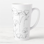 Klaproos Wilde Bloem Zwart en Wit Minimaal Bloemmo Latte Mok (Rechts)