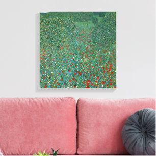 Klaproosveld van Gustav Klimt, Vintage Art Nouveau Canvas Afdruk