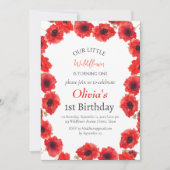 Klaprozen 1e Eerste Verjaardag Meisje Rood Bloemmo Kaart (Voorkant)