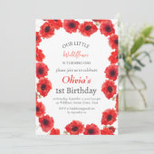 Klaprozen 1e Eerste Verjaardag Meisje Rood Bloemmo Kaart (Staand voorkant)
