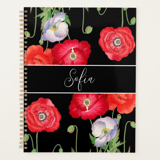  klaprozen bloemen monogram bloemen romantisch planner (Voorkant)