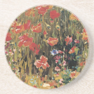 Klaprozen door Robert Vonnoh, Vintage Impressionis Zandsteen Onderzetter