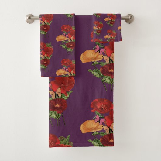 Klaprozen en vlinders  bad handdoek (Insitu)