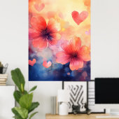 Klaprozen & Harten – Romantische Aquarel Kunstpost Poster (Thuiskantoor)