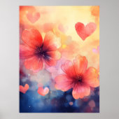 Klaprozen & Harten – Romantische Aquarel Kunstpost Poster (Voorkant)