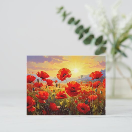 Klaprozen in het avondlicht, briefkaart (Staand voorkant)