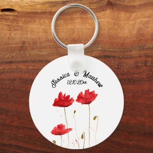 Klaprozen Klaproos Rood bloemig Aquarel Bruiloften Sleutelhanger (Voorkant)