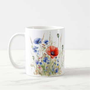 Klaprozen & Korenbloemen: Waterverfschildering van Koffiemok