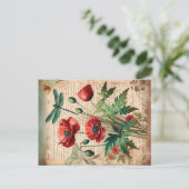 klaprozen & libellen botanische efemera briefkaart (Staand voorkant)