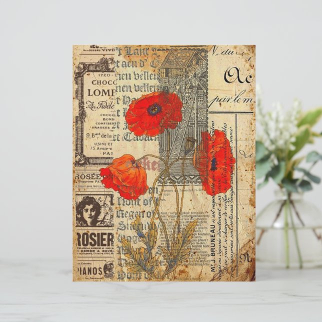 Klaprozen op krantenpapier junk journal scrapbook  (Staand voorkant)