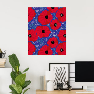 Klaprozen op paars hand-geïllustreerd  poster