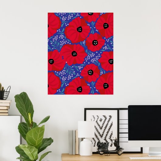 Klaprozen op paars hand-geïllustreerd poster (Thuiskantoor)
