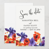 Klaprozen, Paarse Iris Aquarel Save-the-Date Save The Date (Voorkant / Achterkant)