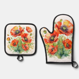 Klaprozen Planten Wilde Bloemen Rode Klaprozen Ovenwant & Pannenlap Set