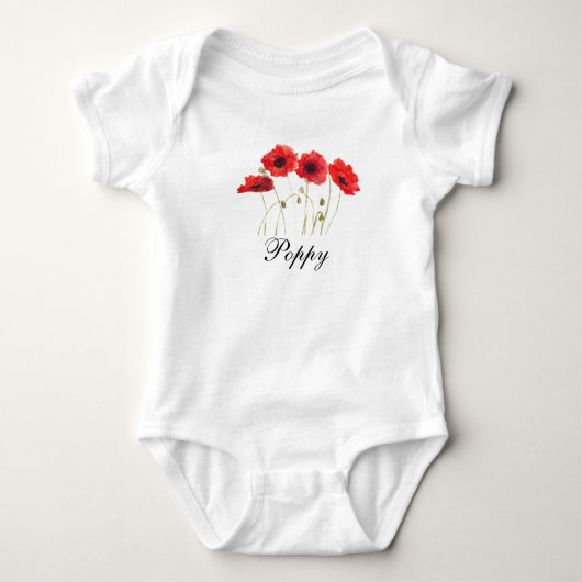 Klaprozen Rood Bloemschilderij in Waterverf Baby b Romper (Voorkant)