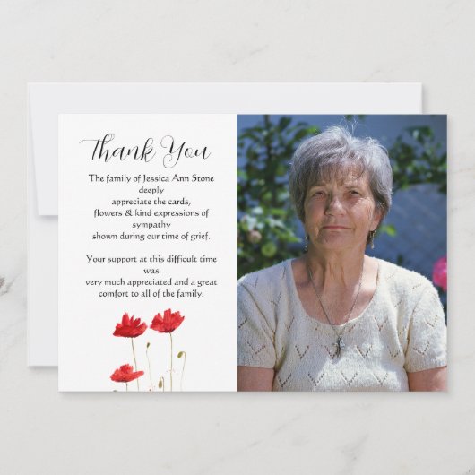 Klaprozen Rood Bloemstuk Funeral Doden Dank je  Kaart (Voorkant)