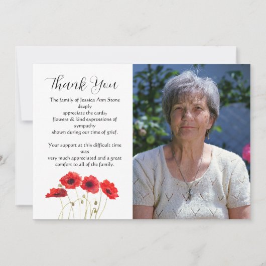 Klaprozen Rood Bloemstuk Funeral Doden Dank je Kaart (Voorkant)