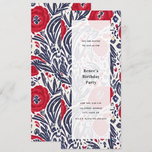 Klaprozen Rood Wit & Blauw Feest Kaart (Voorkant / Achterkant)