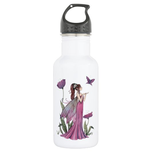 Klaprozen van Amethyst Paarse Fee en Vlinder Waterfles (Voorkant)