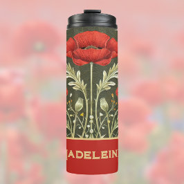 Klaprozen Vintage Goud Rood Art Nouveau Thermosbeker