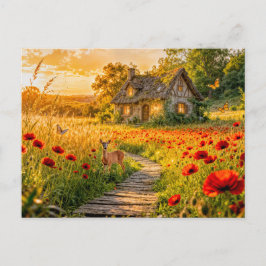 Klaprozenhuisje met houten pad briefkaart