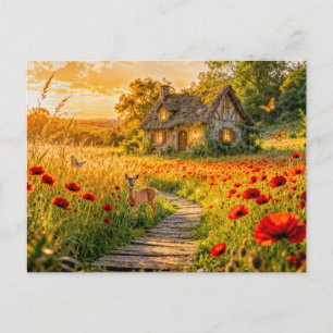 Klaprozenhuisje met houten pad briefkaart