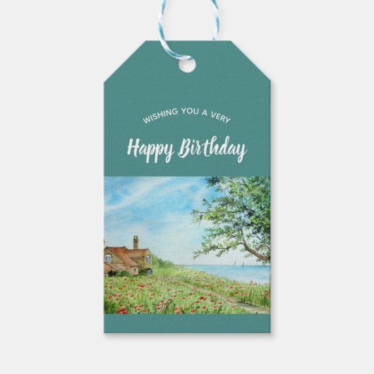 Klaprozenveld Landschap Aquarel Schilderij Cadeaulabel (Voorkant)