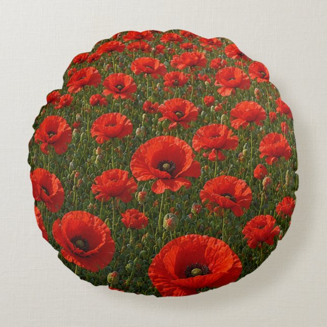 Klaprozenveld   rond kussen (Voorkant)