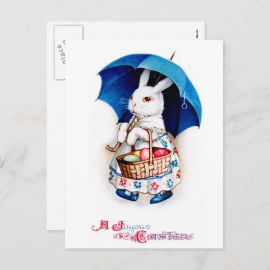 Klapsaddle: PaasBunny-meisje met paraplu Feestdagenkaart (Voorkant / Achterkant)