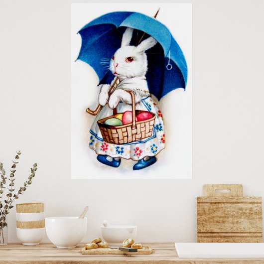 Klapsaddle: PaasBunny-meisje met paraplu Poster (Keuken)