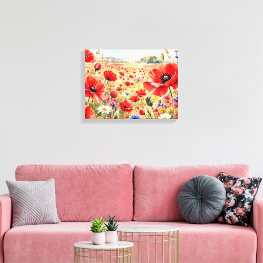 Klapveld - Waterverf Klaproos Canvas Afdruk (Insitu (Woonkamer))