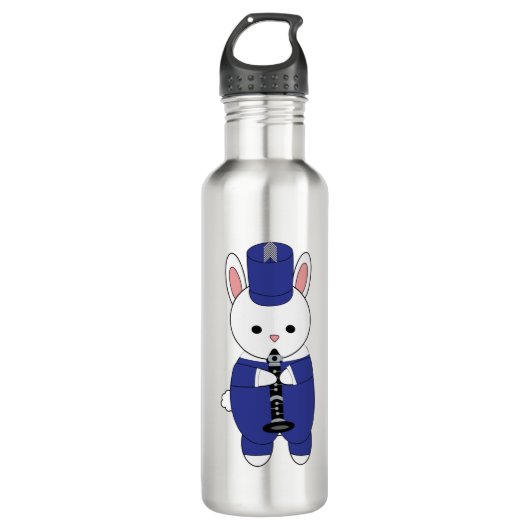 Klarinet Bunny Konijn Marching Band Blauw Wit Waterfles (Voorkant)
