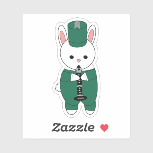 Klarinet Bunny Konijn Marching Band Groen Wit Sticker (Vel)