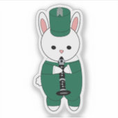Klarinet Bunny Konijn Marching Band Groen Wit Sticker (Voorkant)